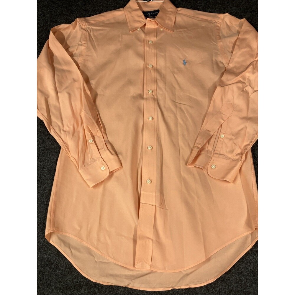 Ralph Lauren Mens Dress Shirt S Small Classic Fit Peach Salmon Pink Long Sleeve